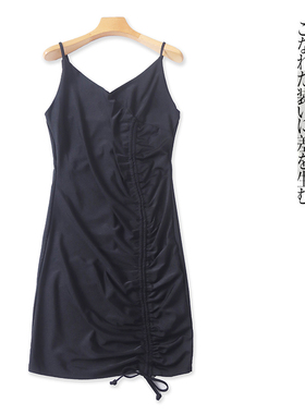 褶皱吊带裙  夏季新外贸女装吊带可调节V领露背包臀抽绳系带30886