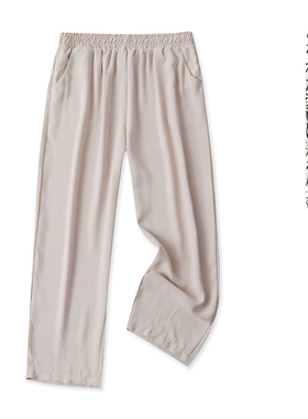 休闲裤  春秋新款外贸女装时尚宽松松紧高腰口袋纯色九分裤28707