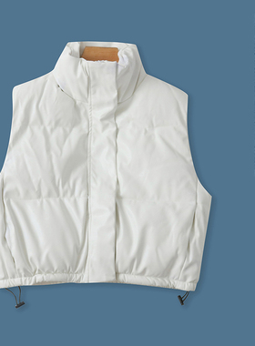 pu皮棉马甲 冬季新款外贸女装立领拉链暗扣加厚保暖棉衣马甲27885