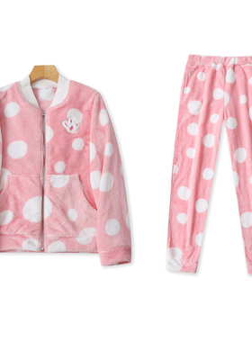 毛绒家居服套装  秋冬新款外贸女装长袖上衣+松紧腰长裤32526