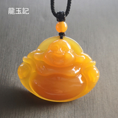 龍玉記黄龙玉佛公吊坠黄玉佛弥勒笑佛土黄色玉石女冰种颈链毛衣链
