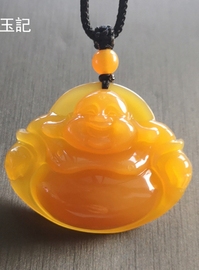 龍玉記黄龙玉佛公吊坠黄玉佛弥勒笑佛土黄色玉石女冰种颈链毛衣链
