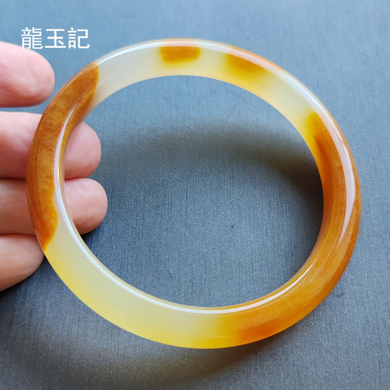 龍玉記黄龙玉水草花冰种手镯浅色小细条圆条加宽老人玉镯天然正品