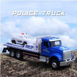 【包邮一件】美式声光合金平板拖车模型城市救援清障车工程车