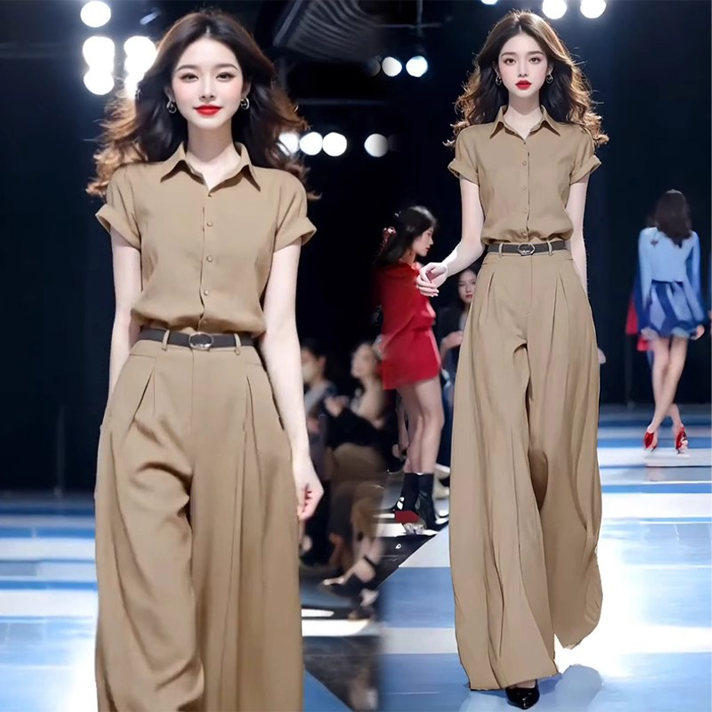 时尚气质套装女夏季短袖阔腿裤