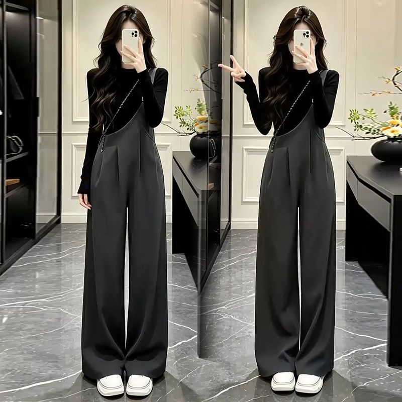 女裤秋冬背带裤套装女装早时尚减龄2026新款长袖打底衫阔腿1004k