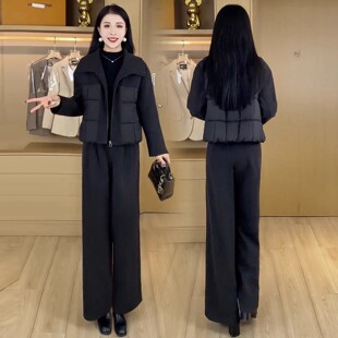 高级感时尚套装女士2025新款超火冬装一整套棉衣阔腿裤保暖两件套
