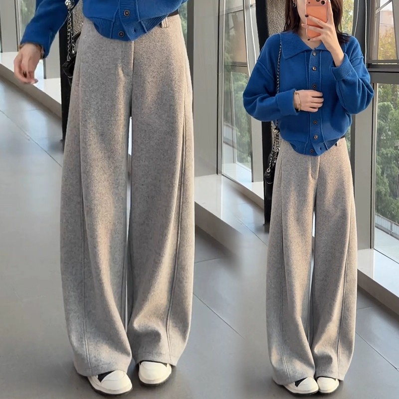 灰色毛呢阔腿裤女秋冬