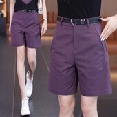 直筒休闲裤 紫色五分短裤 2025年新款 高腰显瘦a字5分中裤 女夏季 薄款