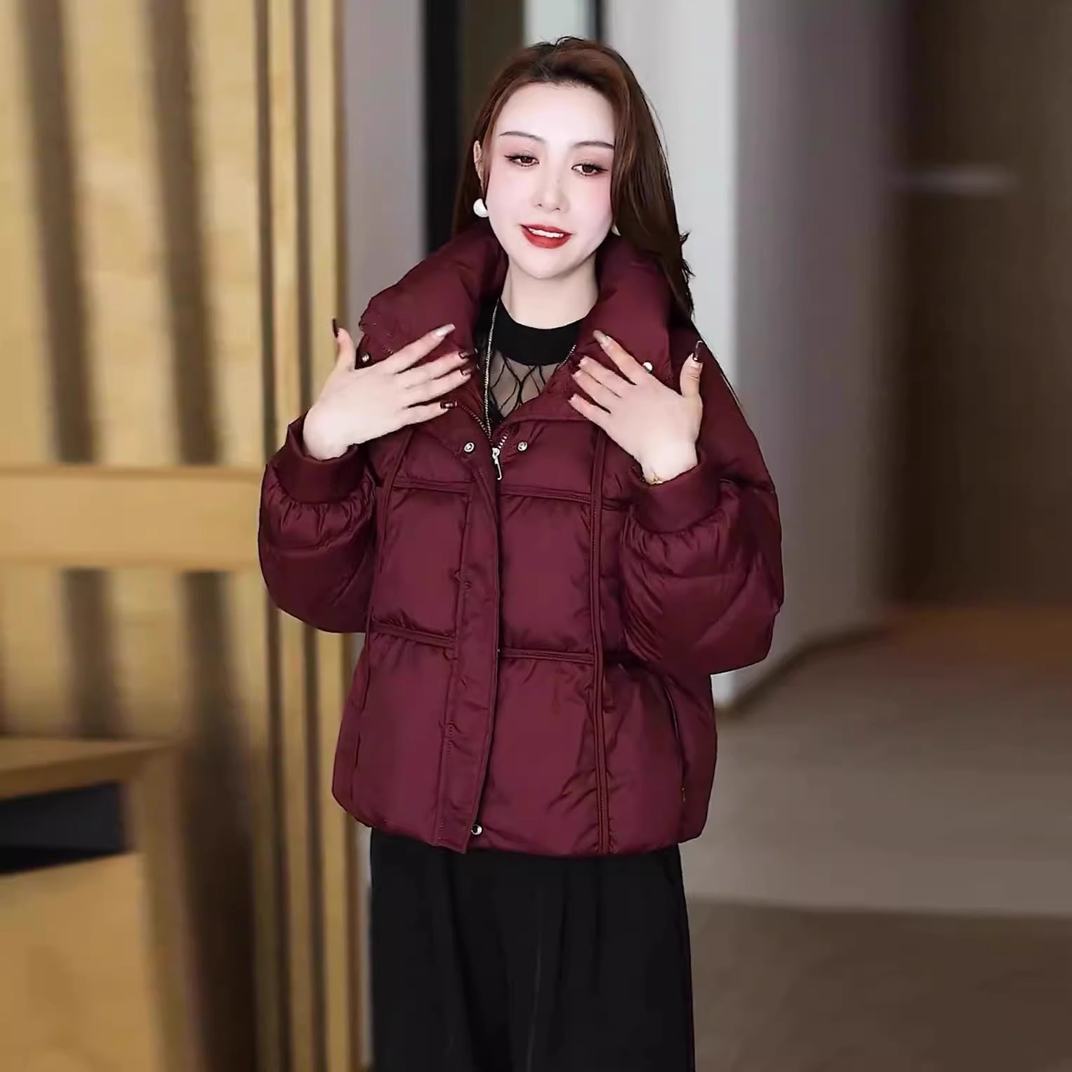 冬季羽绒棉服女士立领加厚