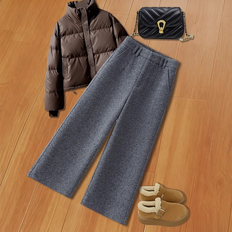 九分毛呢阔腿裤女秋冬季