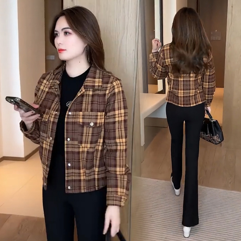 短款格子外套女加绒加厚秋冬
