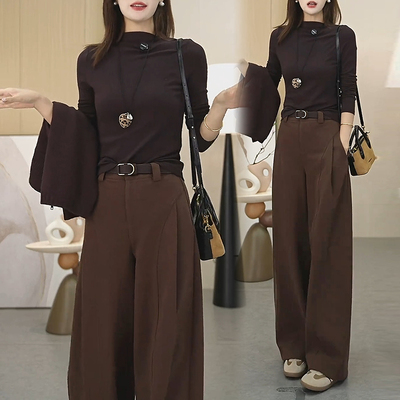 毛呢阔腿弯刀裤女秋冬季