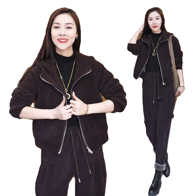 冬季加绒加厚休闲运动服套装女