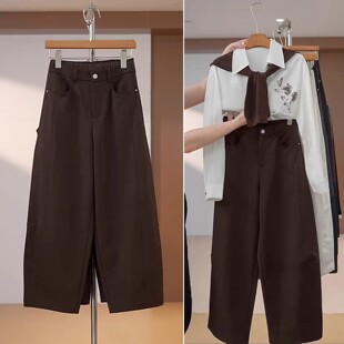 休闲裤 小个子高腰宽松显瘦慵懒风阔腿裤 女春秋2026新款 九分弯刀裤