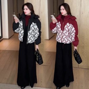 短款连帽羽绒棉服女款2026冬季新款小个子时尚洋气宽松小棉袄外套