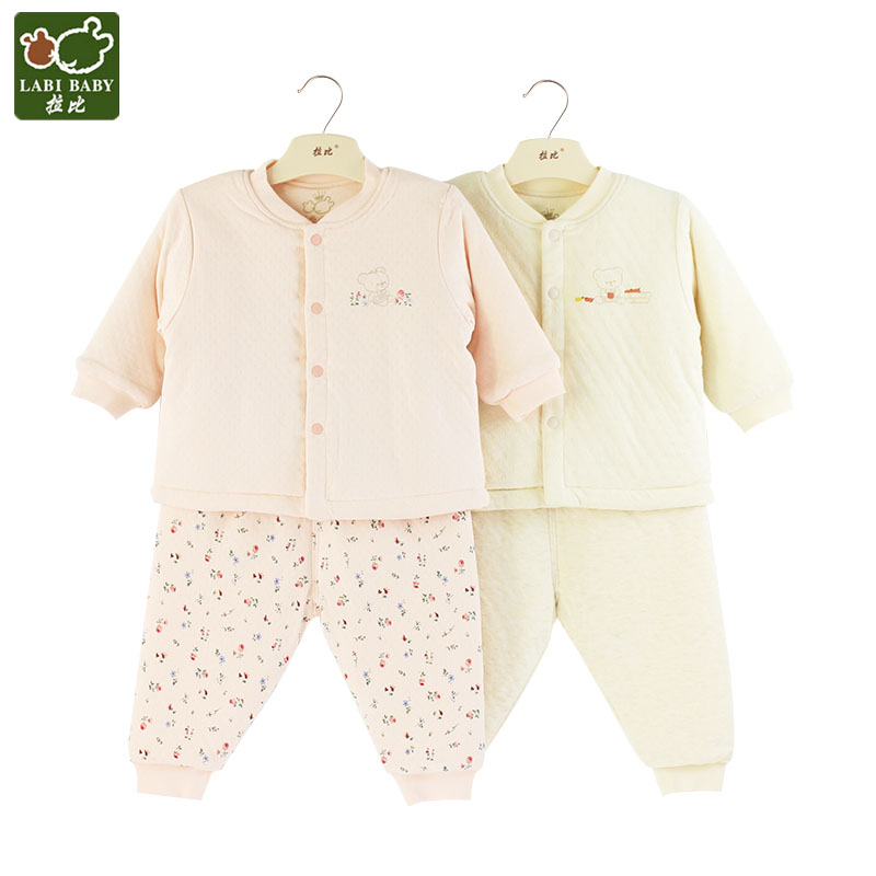 拉比童装正品夹棉加厚婴幼儿男女全开服套装夹棉衣裤春款外出套装
