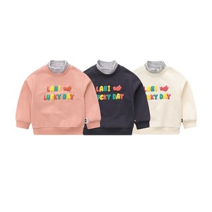 拉比商场同款男女童卫衣套头高领上衣2023冬季宝宝假两件条纹卫衣