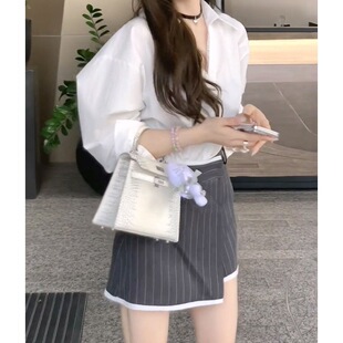 西装 设计感蕾丝衬衫 条纹半身裙 女2026年春新款 韩系气质温柔风套装