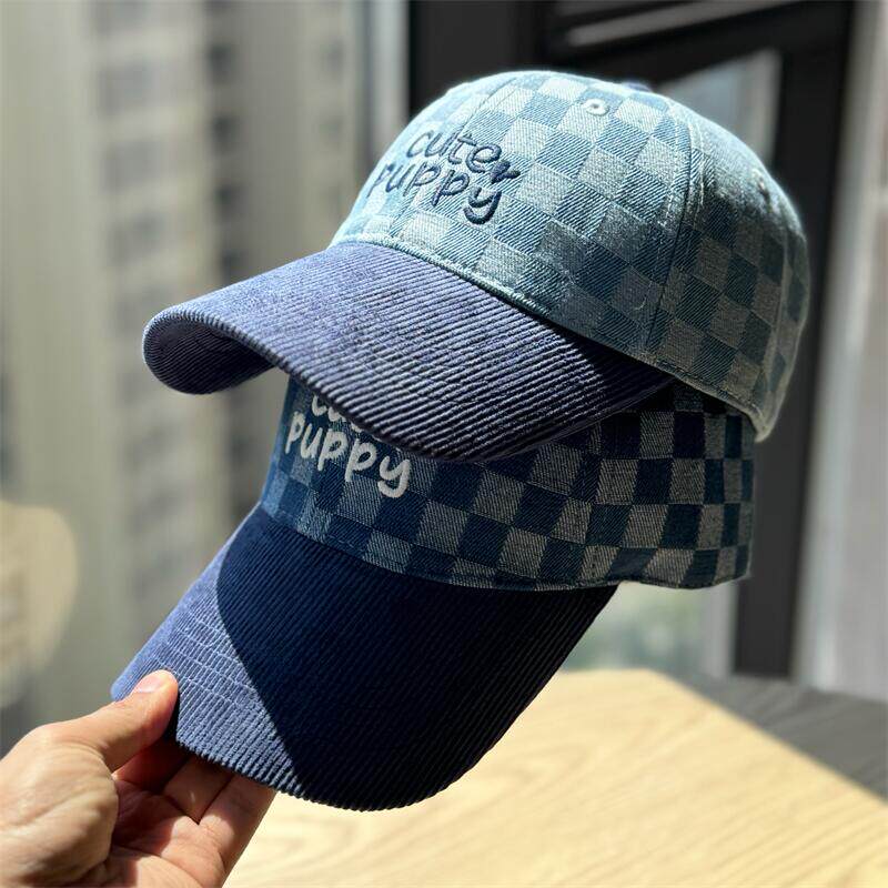 美式棋盘格刺绣棒球帽子男女时尚