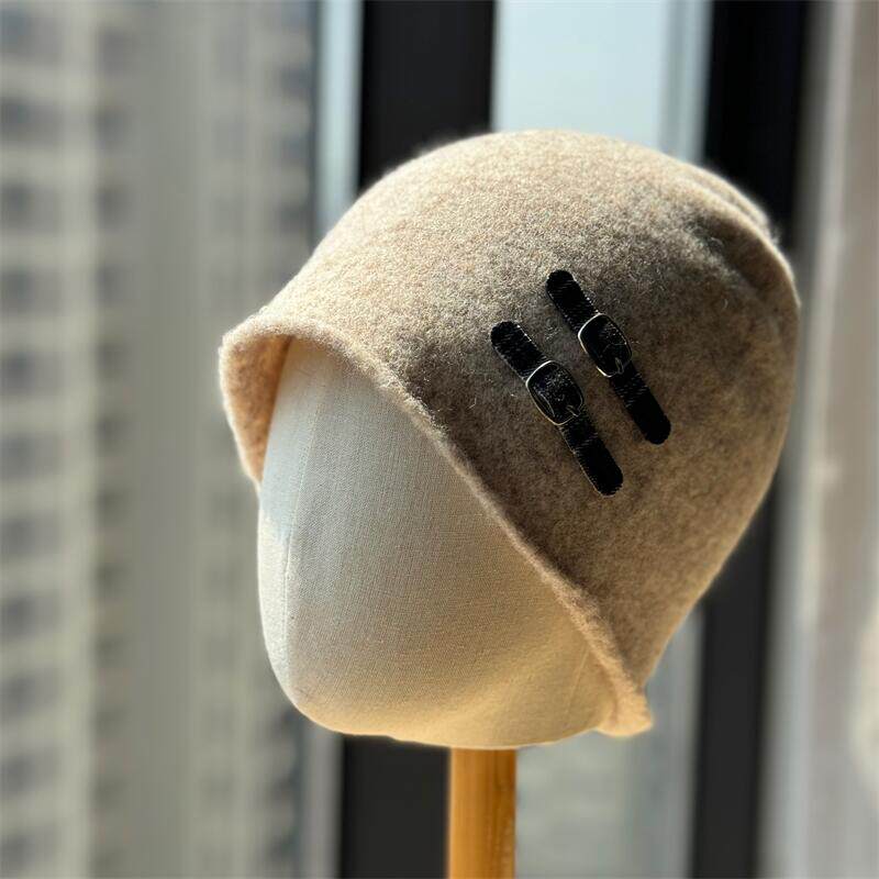 简约百搭格子皮带显瘦宽松堆堆帽
