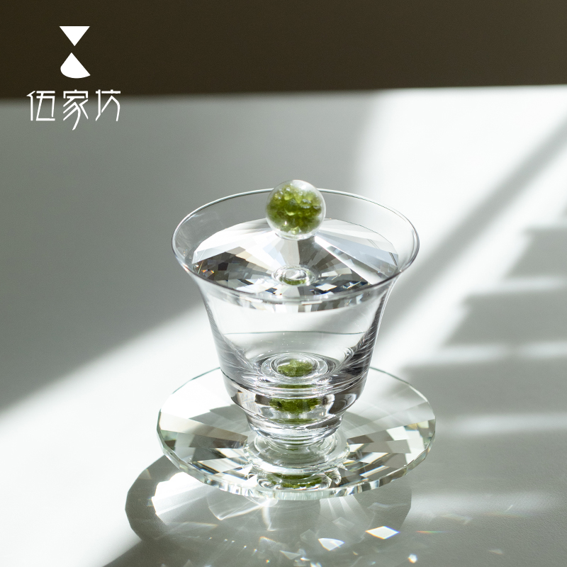 水晶玻璃橄榄石盖碗大号加厚耐热功夫茶具高档私藏冲茶泡功夫茶杯