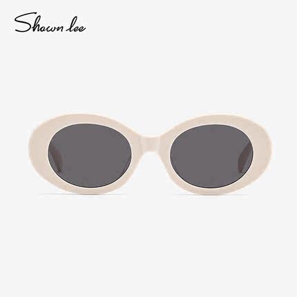 Shawnlee白色墨镜椭圆猫眼复古窄框墨镜女太阳眼镜海边防晒遮阳镜
