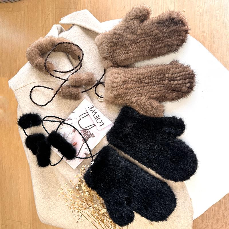 水貂毛皮草保暖貂皮编织手套