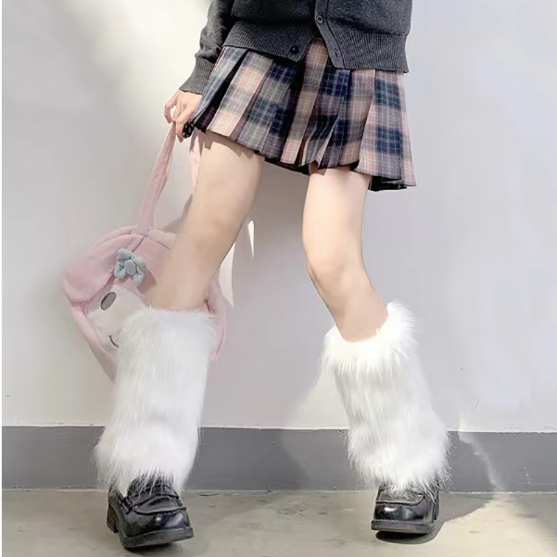 秋冬加厚仿皮草保暖毛毛鞋套女毛绒护腿袜防寒脚套堆堆袜