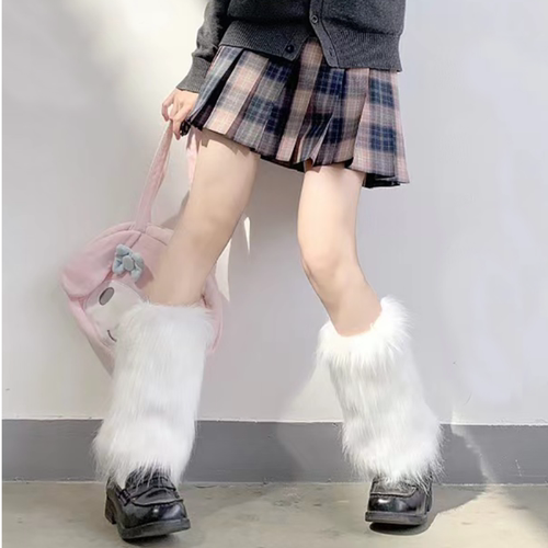 秋冬加厚仿皮草保暖毛毛鞋套女毛绒护腿袜防寒脚套堆堆袜