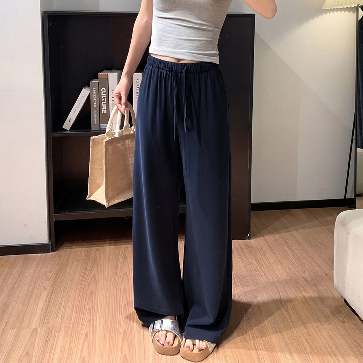 老钱风亚麻裤子女夏季薄款宽松慵懒小个子直筒休闲棉麻冰丝阔腿裤
