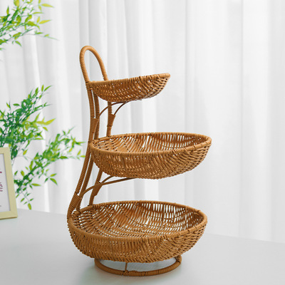 ins仿藤编多层点心收纳篮