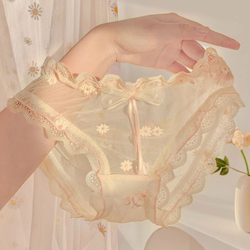 A花漾少女~日系女生纯欲风镂空蕾丝甜美少女感网纱内裤女2025新款