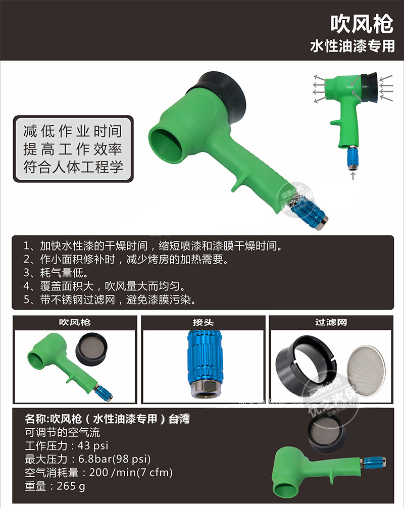 台湾进口水性油漆专用吹风枪风干枪环保免烘干大风量干燥枪汽修