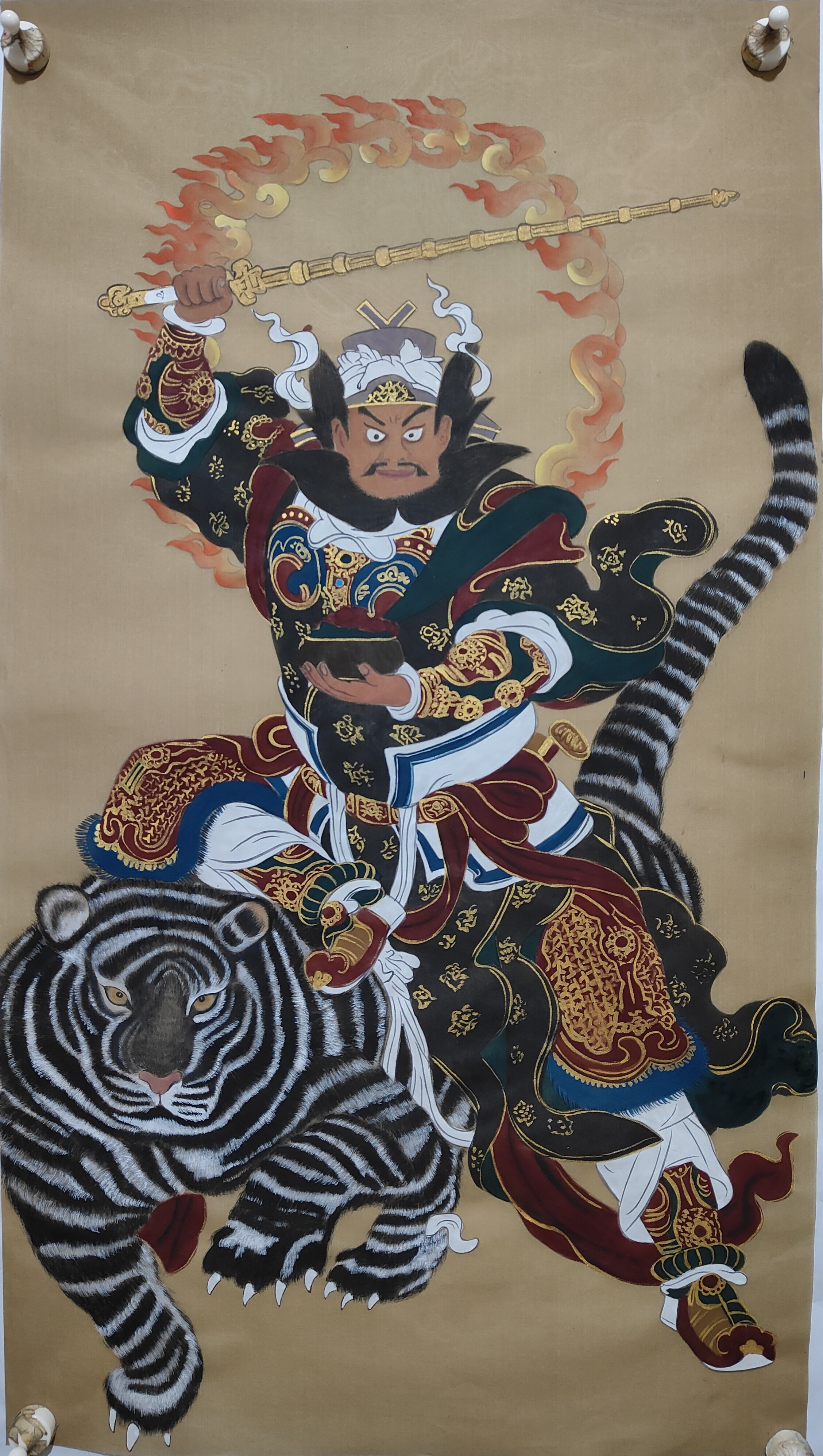 国画人物工笔画纯手绘玄关画武财神赵公明金鞭黑虎玄坛财神爷壁画