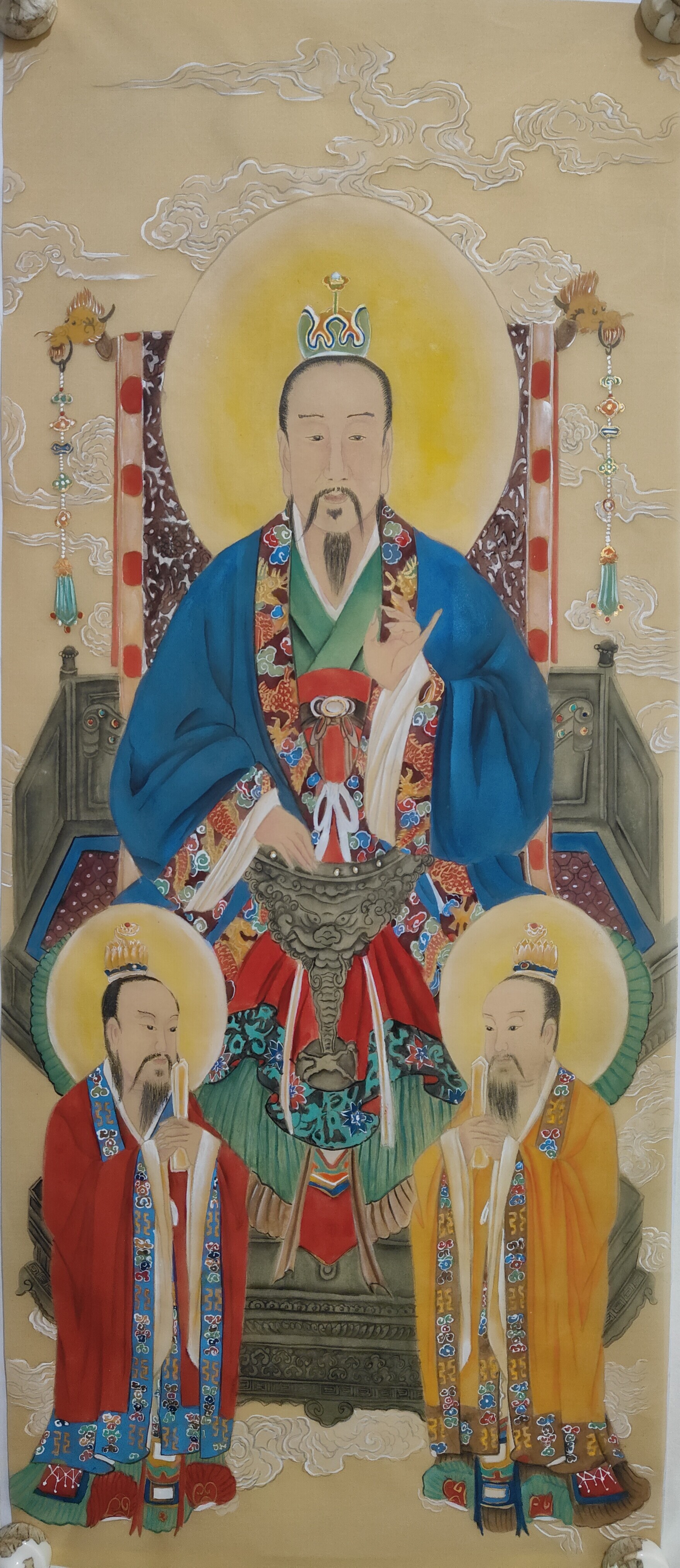国画工笔人物纯手绘佛像三清祖师爷画像50*100大小可定制