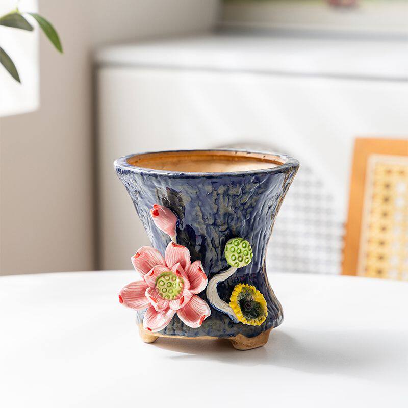 多肉花盆陶瓷捏花火锅创意个性造型精美复古简约透气家用肉肉花盆