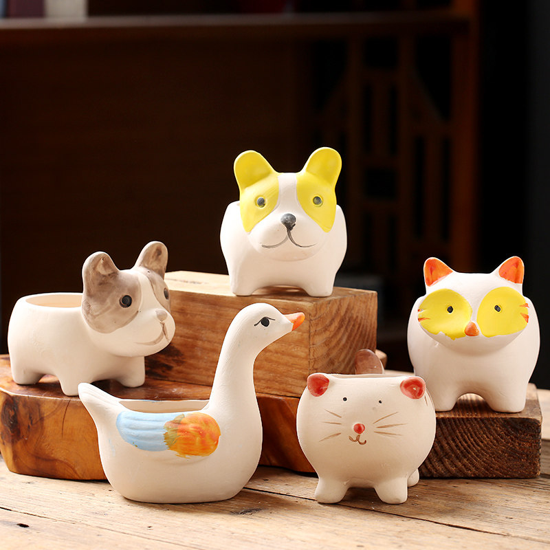 多肉陶瓷花盆粗陶卡通可爱清仓透气桌面动物彩绘手绘个性创意特价