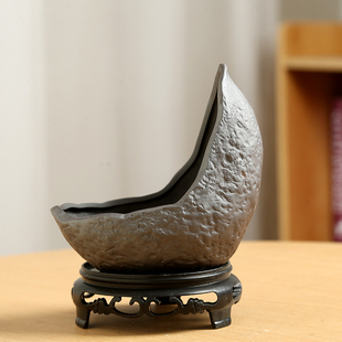 紫砂绿植月牙弯弯陶瓷多肉文竹花盆带托盘透气创意个性复古装饰