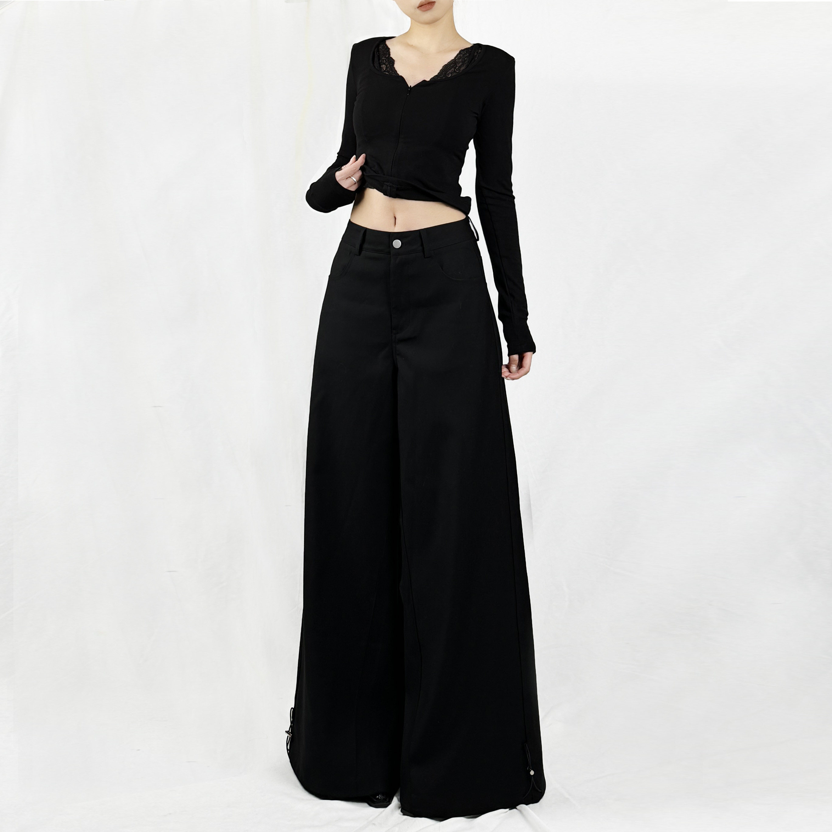 解余 JIEYU 高级感黑色高腰垂感阔腿拖地西装裤,女装/女士精品,休闲裤,淘宝优惠券,粉丝福利购,淘宝优惠卷