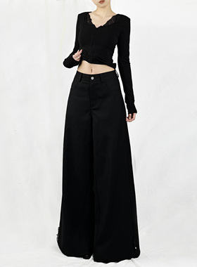 解余 JIEYU 高级感黑色高腰垂感阔腿拖地西装裤
