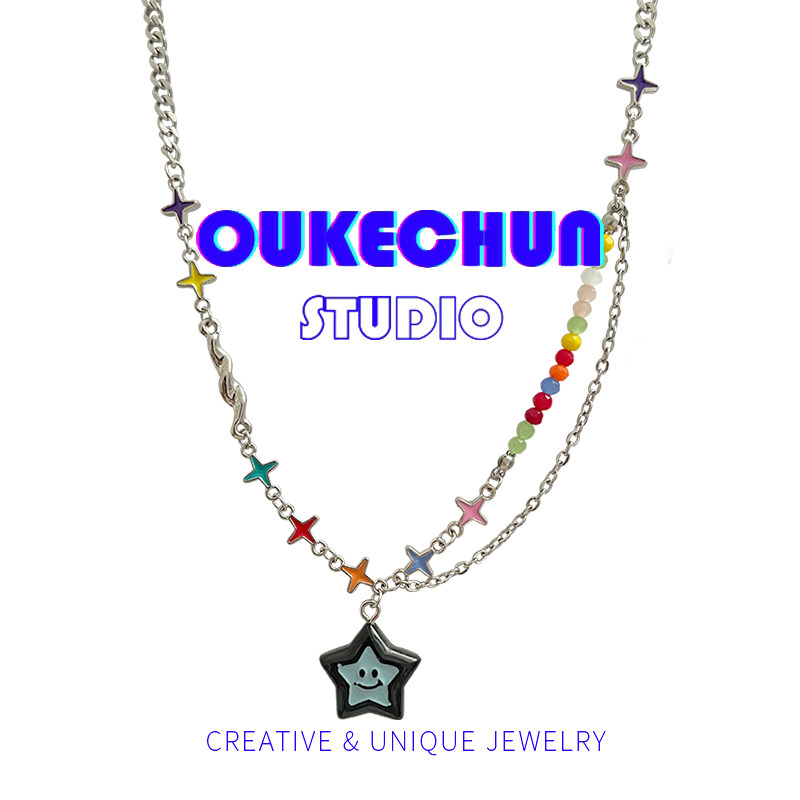 彩色串珠拼接五角星y2k辣妹项链