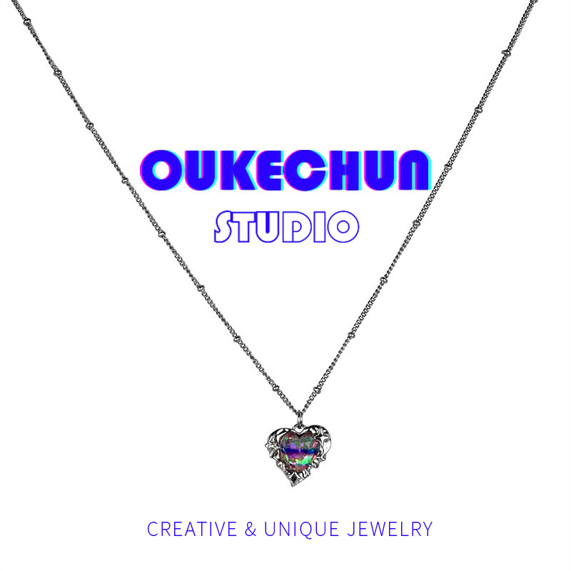 OUKECHUN炫彩钻细链爱心项链女轻奢小众ins冷淡风网红百搭锁骨链