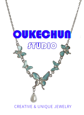 y2k辣妹蝴蝶珍珠吊坠小众项链女