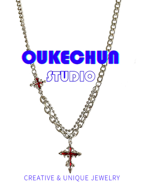 嘻哈风红色十字架个性项链男女