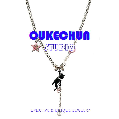 多巴胺小猫珍珠星星Y2k辣妹项链