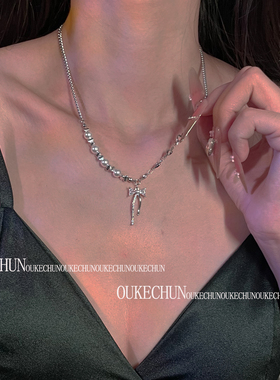 小众轻奢蝴蝶结锆石珍珠气质项链