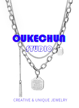 oukechun多层叠戴钛钢男女项链