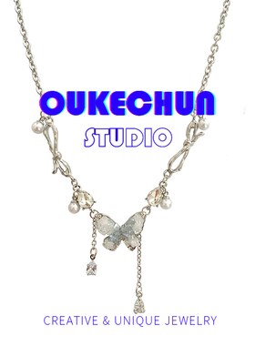 高级感水晶蝴蝶珍珠y2k辣妹项链