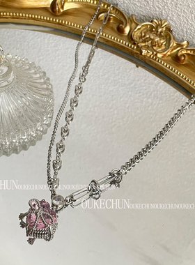 甜酷粉色爱心吊坠y2k辣妹项链女